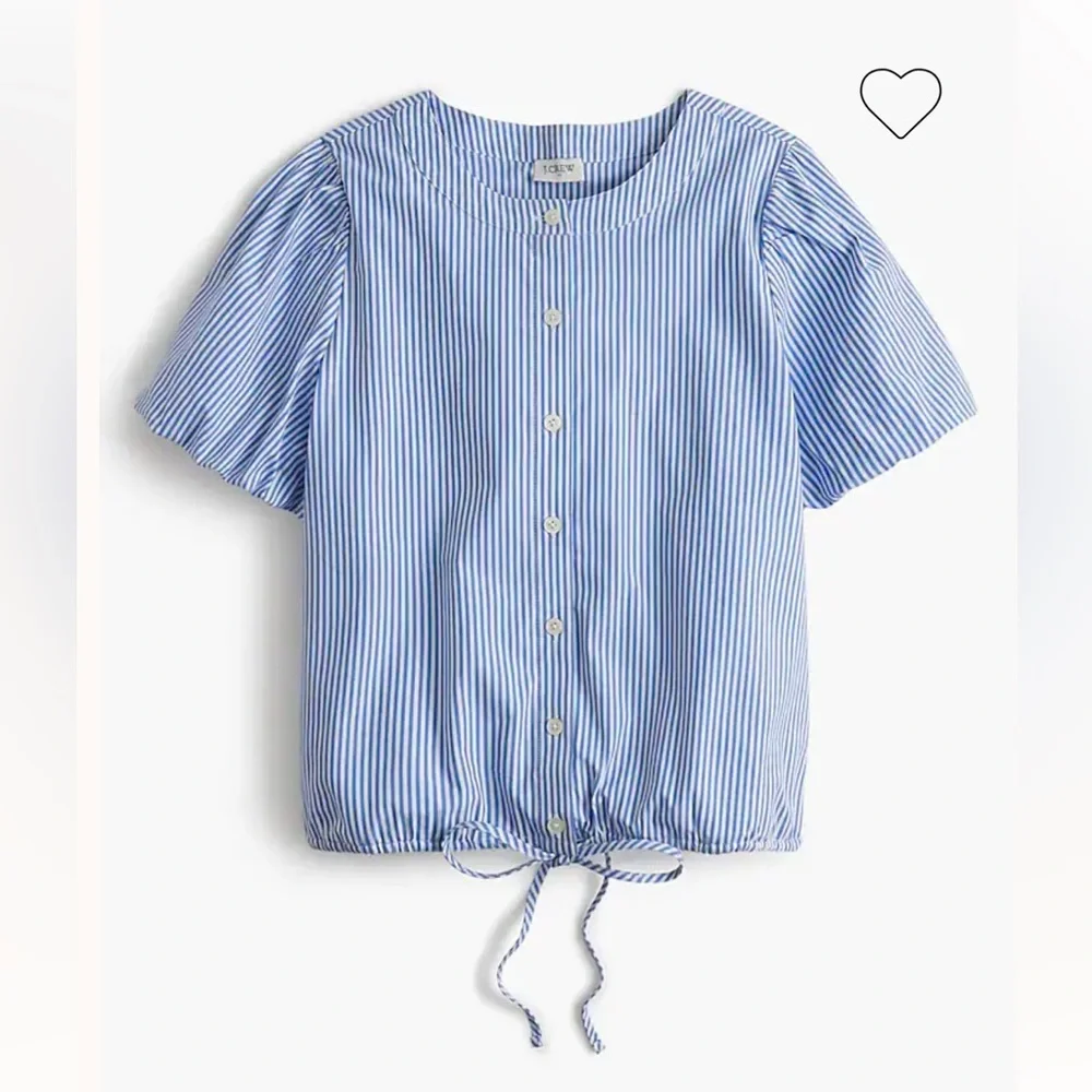 J Crew Striped puff-sleeve tie-waist top XL